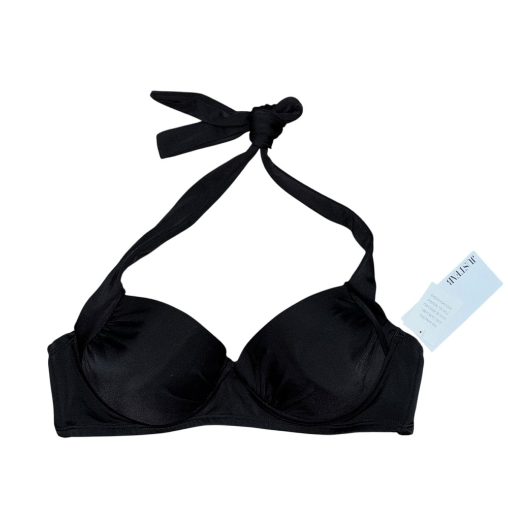 Just Fab black halter tie neck padded swim bikini top size small